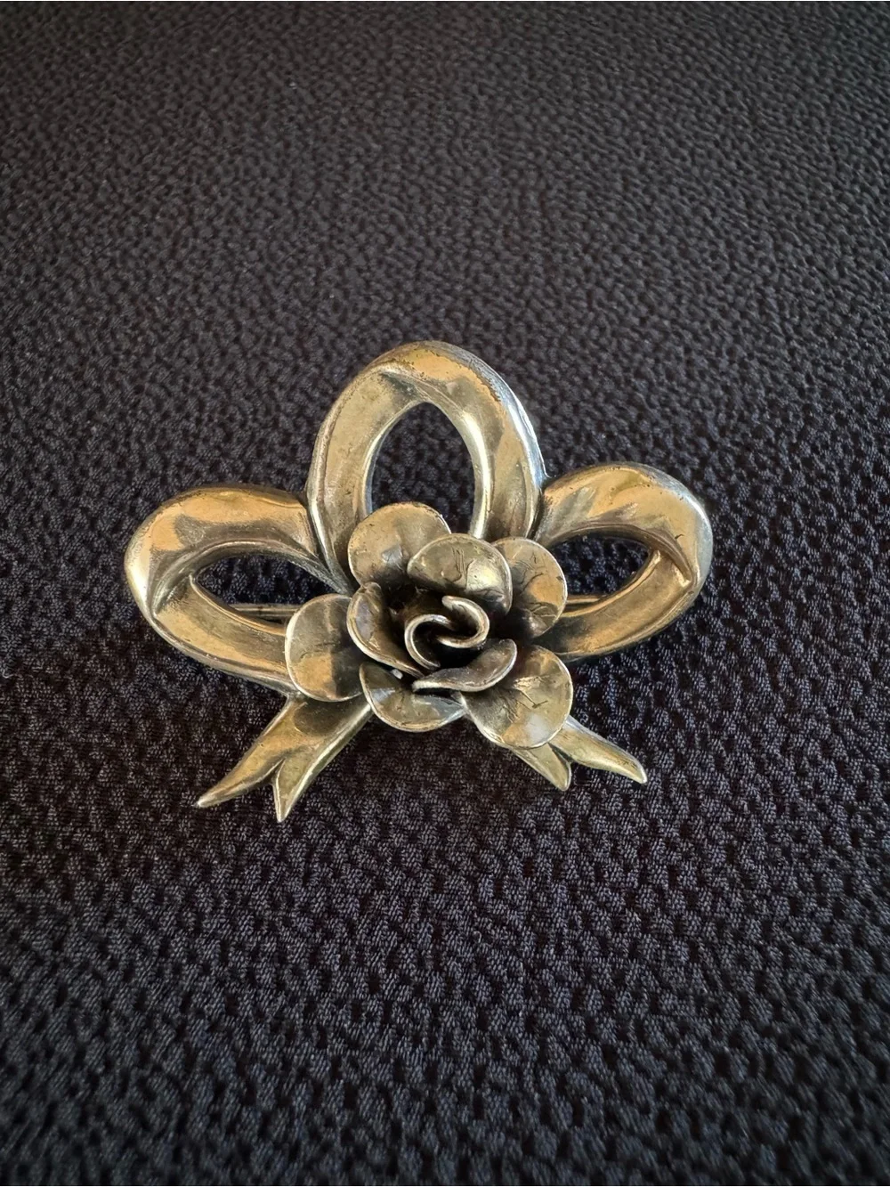 Vintage Jewelart Sterling Silver Rose Bow Brooch